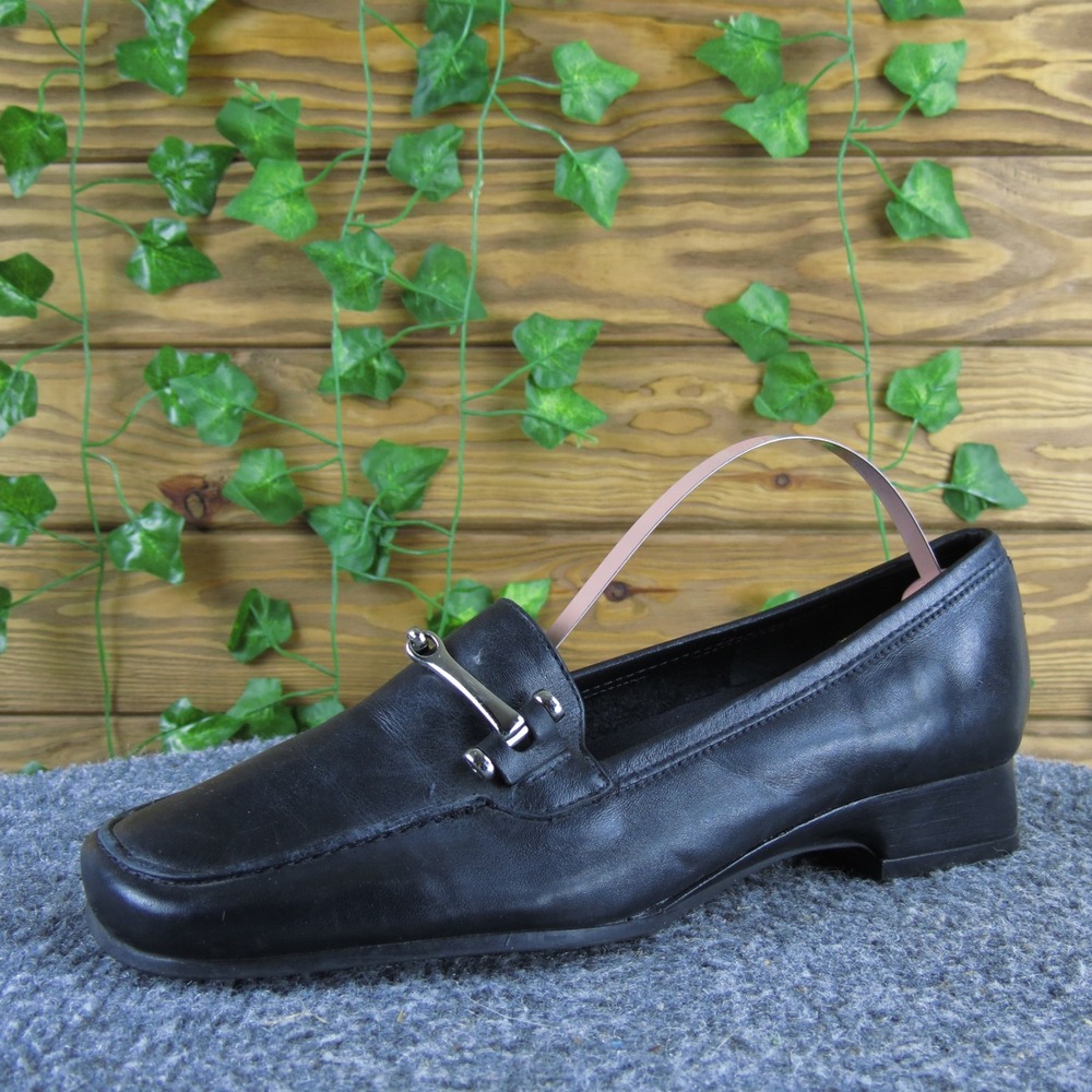Bass Taylor Women's Black Horse-Bit Leather Loafers 5 Classic Comfort Slip-On